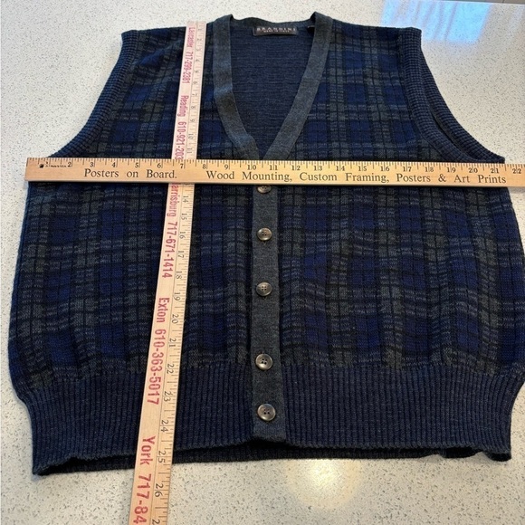 Vintage Mens Cardigan Sweater Vest Large Wool Blend Glengarry Plaid Kurt Cobain - Picture 6 of 11